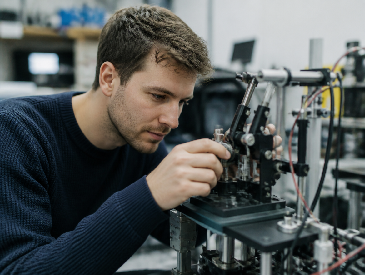 Man checks a technical device